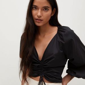 Black Mango Blouse With Adjustable Ruching Size 6 But Fits Like Size 8 to 10